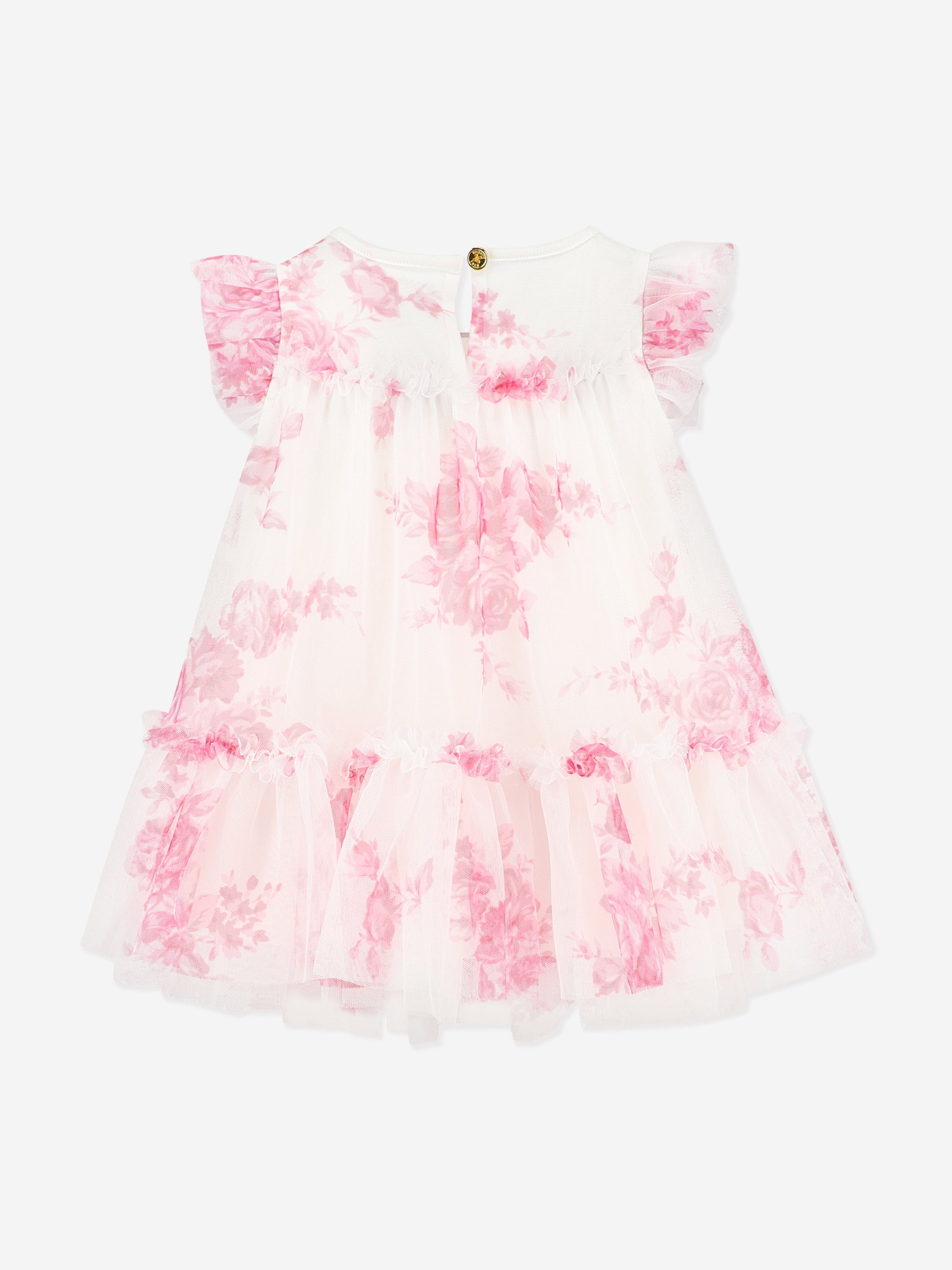 Pink Baby Girls Rosebud Roses Tulle Dress - Elegant Flower Princess Outfit for Birthday Party, Photo Shoot & Special Occasions