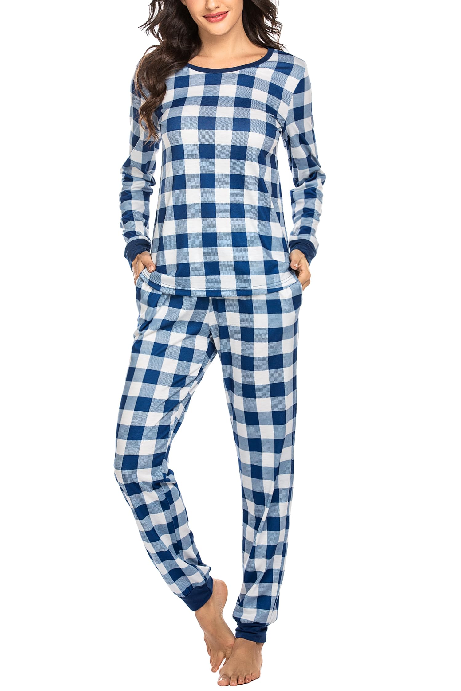 Ekouaer Women's Pajama Set - Soft Long Sleeve Top & Jogger Pants Lounge Outfit with Pockets | Cozy Sleepwear for Nighttime & Relaxing at Home