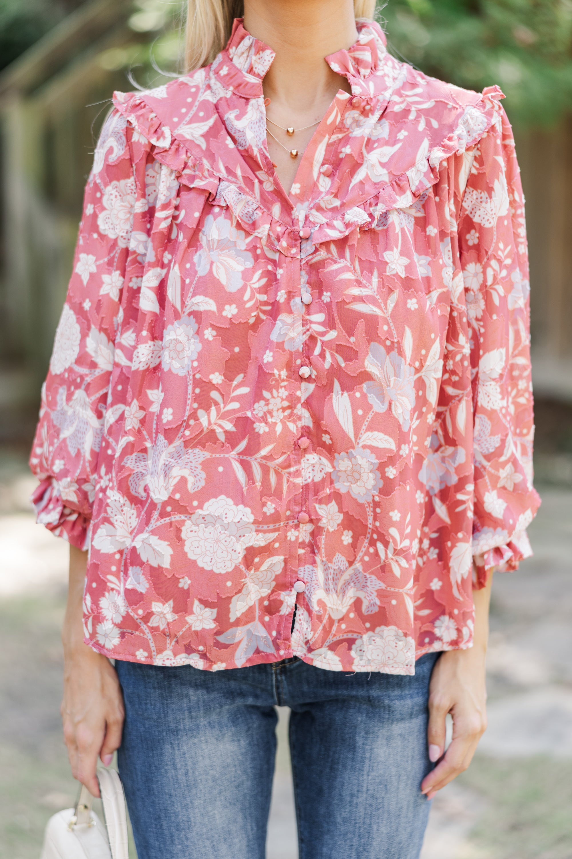 Fate: Give In Light Marsala Floral Blouse - Elegant Women's Floral Print Blouse for Casual Wear & Office Outfits