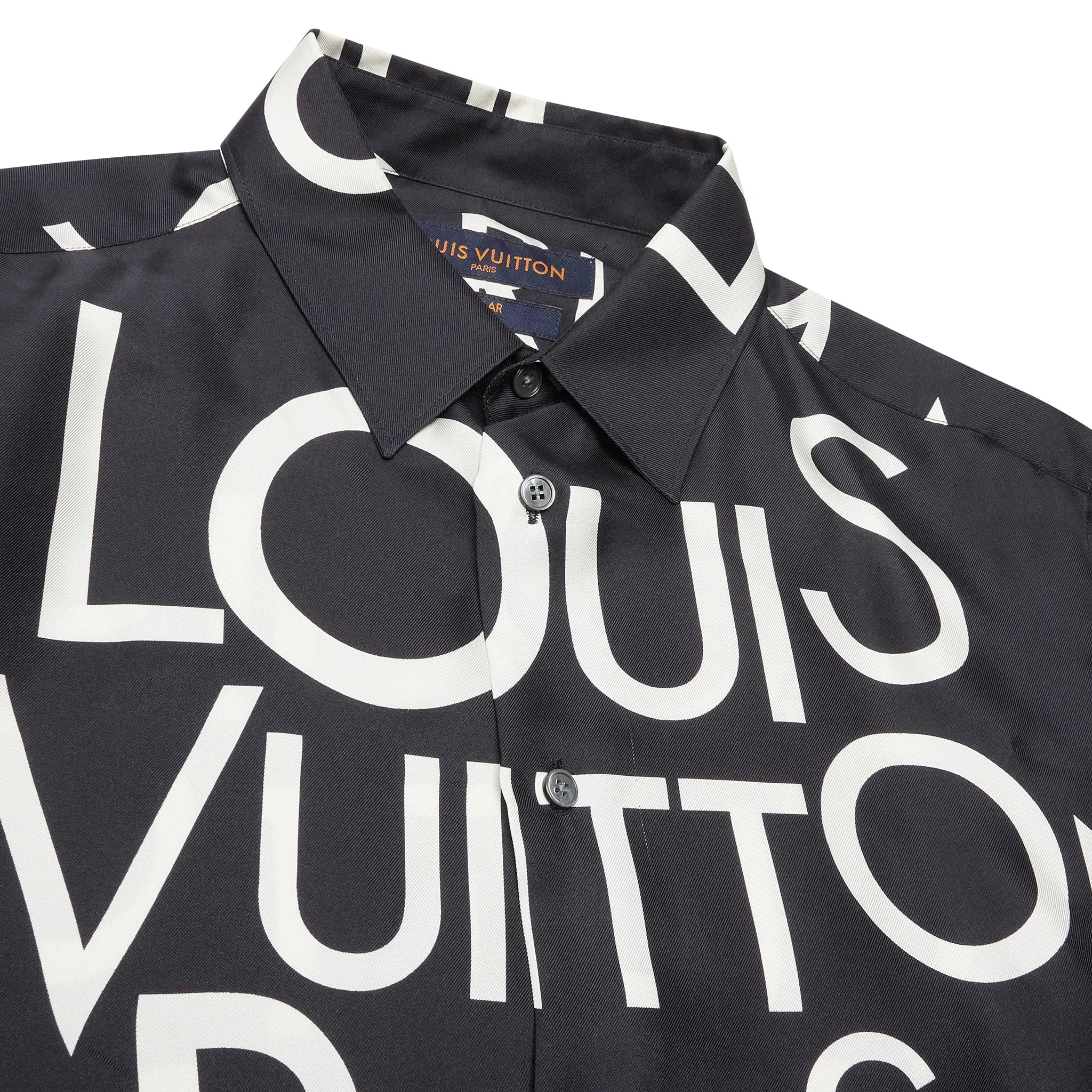 Louis Vuitton Navy & White Silk Shirt with Typography Print - Luxury Designer Casual Wear for Men | Perfect for Office, Date Night & Special Occasions