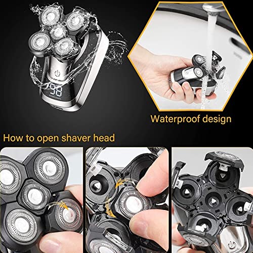 5-in-1 Electric Head Shaver for Bald Men - Rechargeable Waterproof Hair Trimmer & Beard Razor with Digital Display - Perfect for Travel, Gym & Daily Grooming