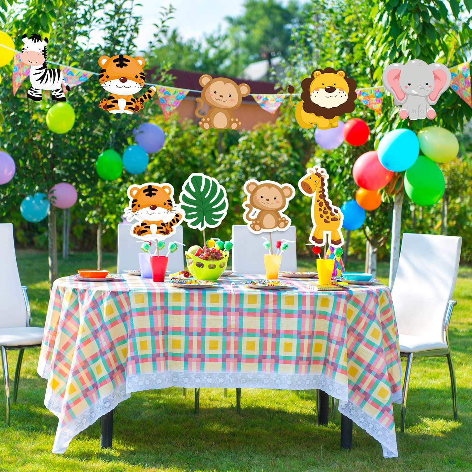 Blulu 28-Piece Jungle Animal Party Decorations Set - Baby Shower & Birthday Party Centerpiece Sticks, Animal Cutouts, Table Toppers - Perfect for Themed Parties, Classroom Decor, and Kids' Events