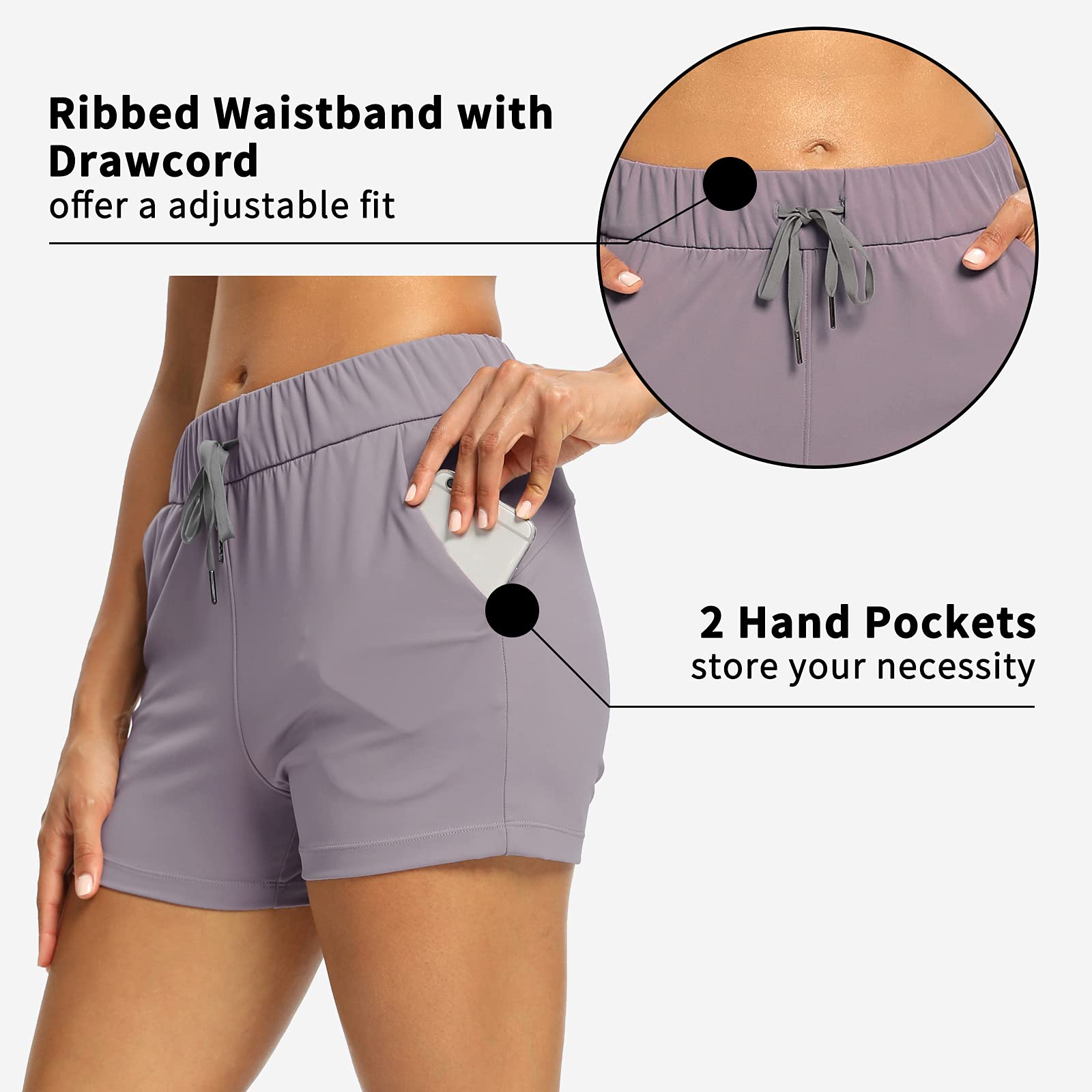CQC Women's Yoga Shorts with Pockets - High Waisted Workout Running Lounge Casual Activewear Shorts for Yoga, Gym, Travel & Everyday Wear