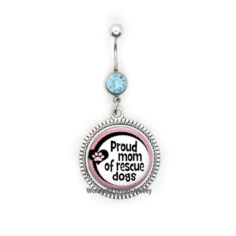 Trendy Glass Cabochon Dome Belly Button Ring - Elegant Navel Piercing Jewelry for Women | Perfect for Casual Wear, Parties & Dog Rescue Awareness