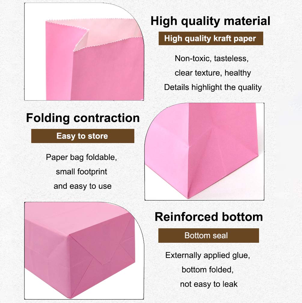 KEYYOOMY 24-Pack Small Pink Paper Bags - 9.4