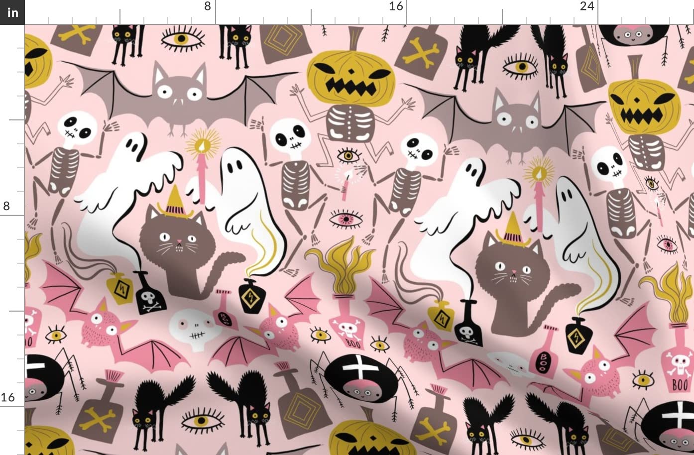 Scary Halloween Cat Rose Bat Skull Skeleton Bone Pastel Spider Printed Fleece Fabric - Fat Quarter for Sewing, Blankets, Loungewear & No-Sew DIY Projects - Perfect for Costumes, Home Decor & Seasonal Crafts