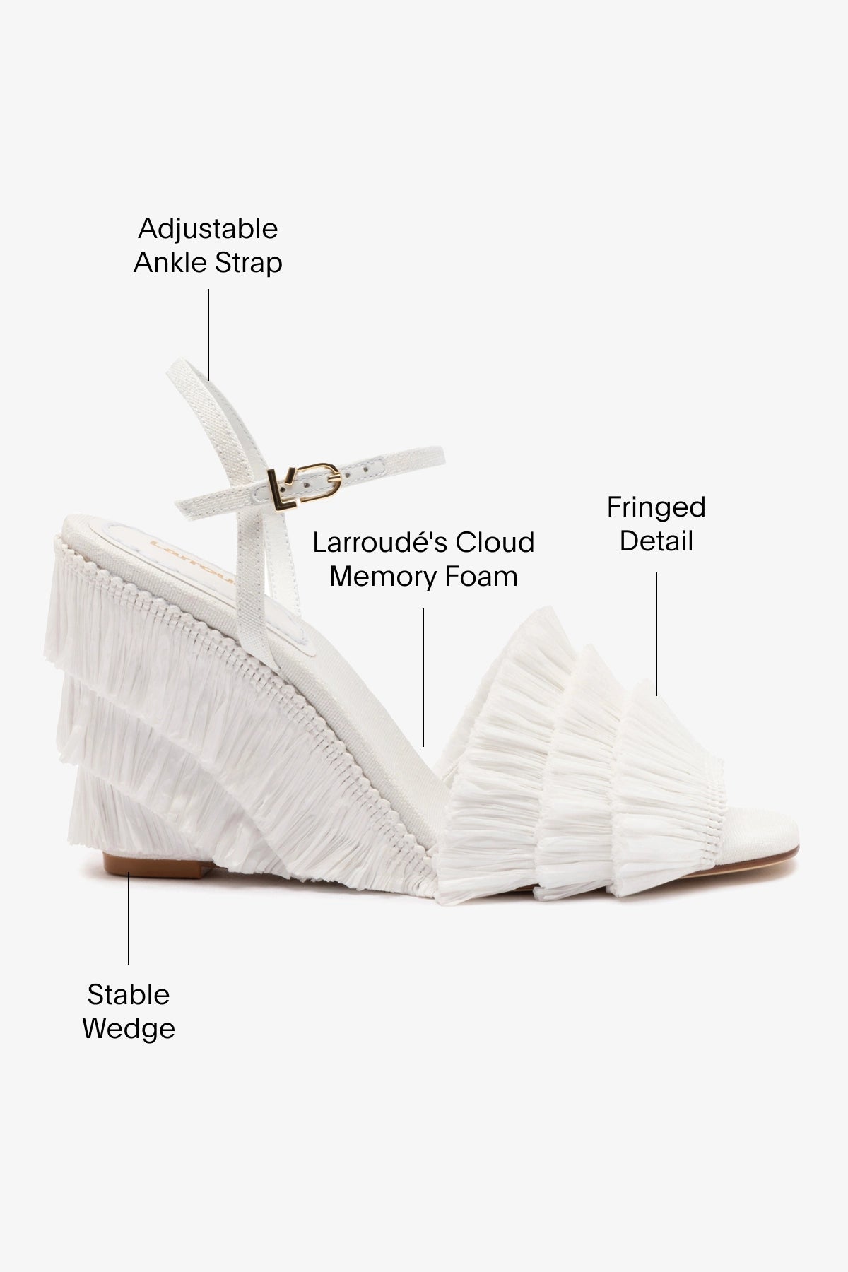 Yves Fringe Wedge Sandals in White Raffia - Comfortable Summer Beach Wedding Shoes for Women