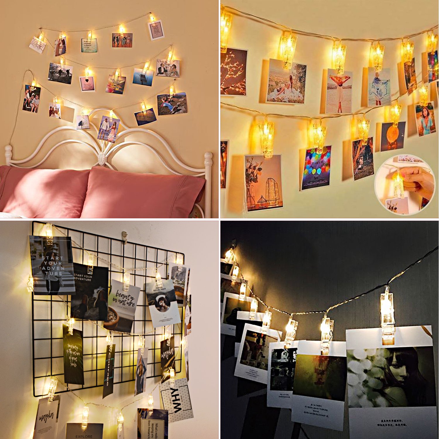 AOSTAR 20 LED Battery Operated Fairy String Lights - 10FT Warm White Photo Clip Lights for Bedroom Decor, Teen Girls Room, Thanksgiving Christmas Wedding Party Decorations - Perfect for Hanging Photos, Creating Cozy Atmosphere & Holiday Lighting
