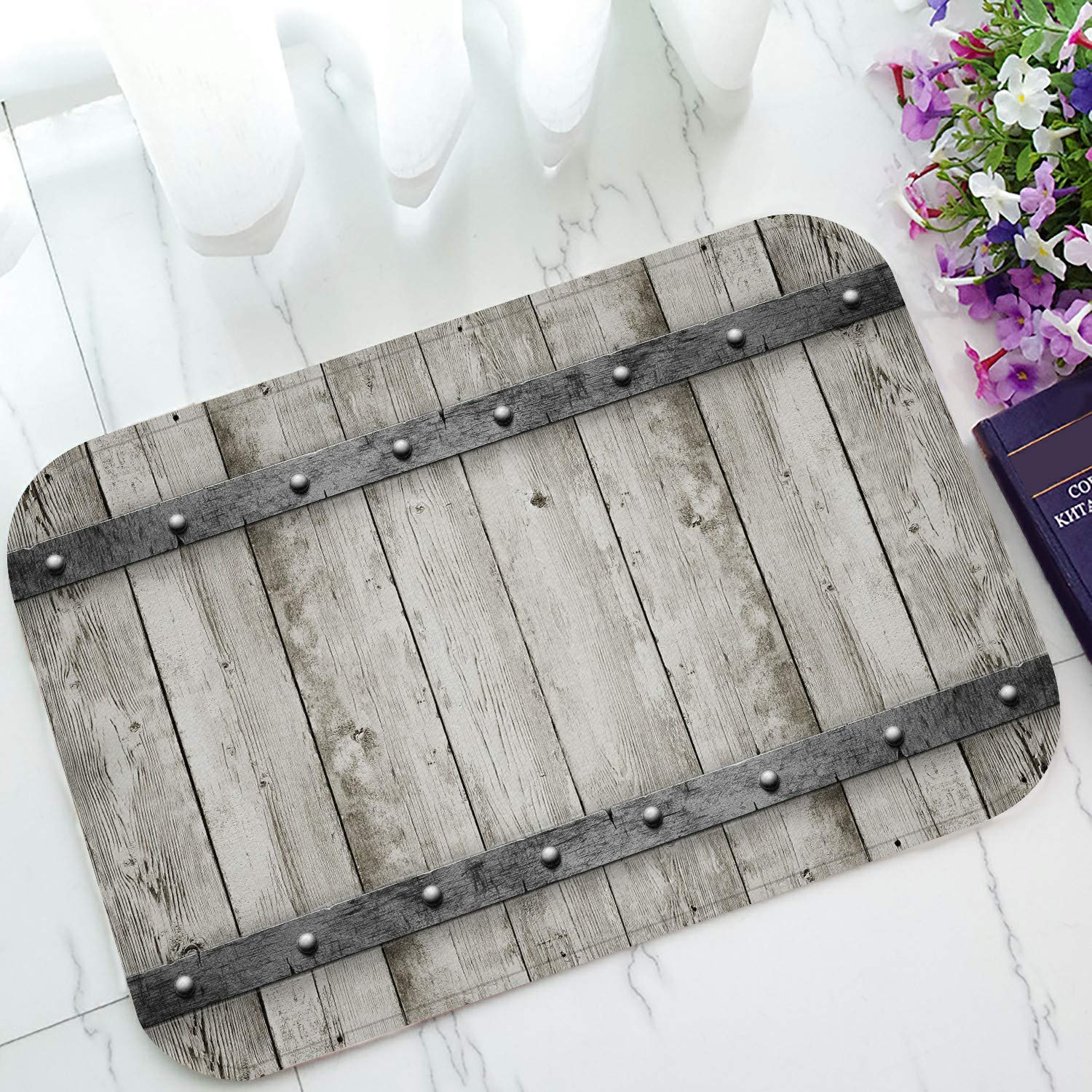 ECZJNT Wood & Metal Welcome Doormat - 23.6x15.7 Inch Non-Slip Bath Rug, Entryway Floor Mat for Home, Office & Outdoor Use - Perfect for Front Door, Bathroom & Patio Decor