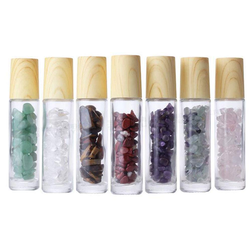 10ml Glass Roller Bottles with Gemstone Roller Balls - Essential Oil Roller Bottles for Travel, Aromatherapy & Perfume - Includes Crystal Chips Inside (10 Pack) - Perfect for DIY Essential Oils, On-The-Go Aromatherapy & Gift Giving