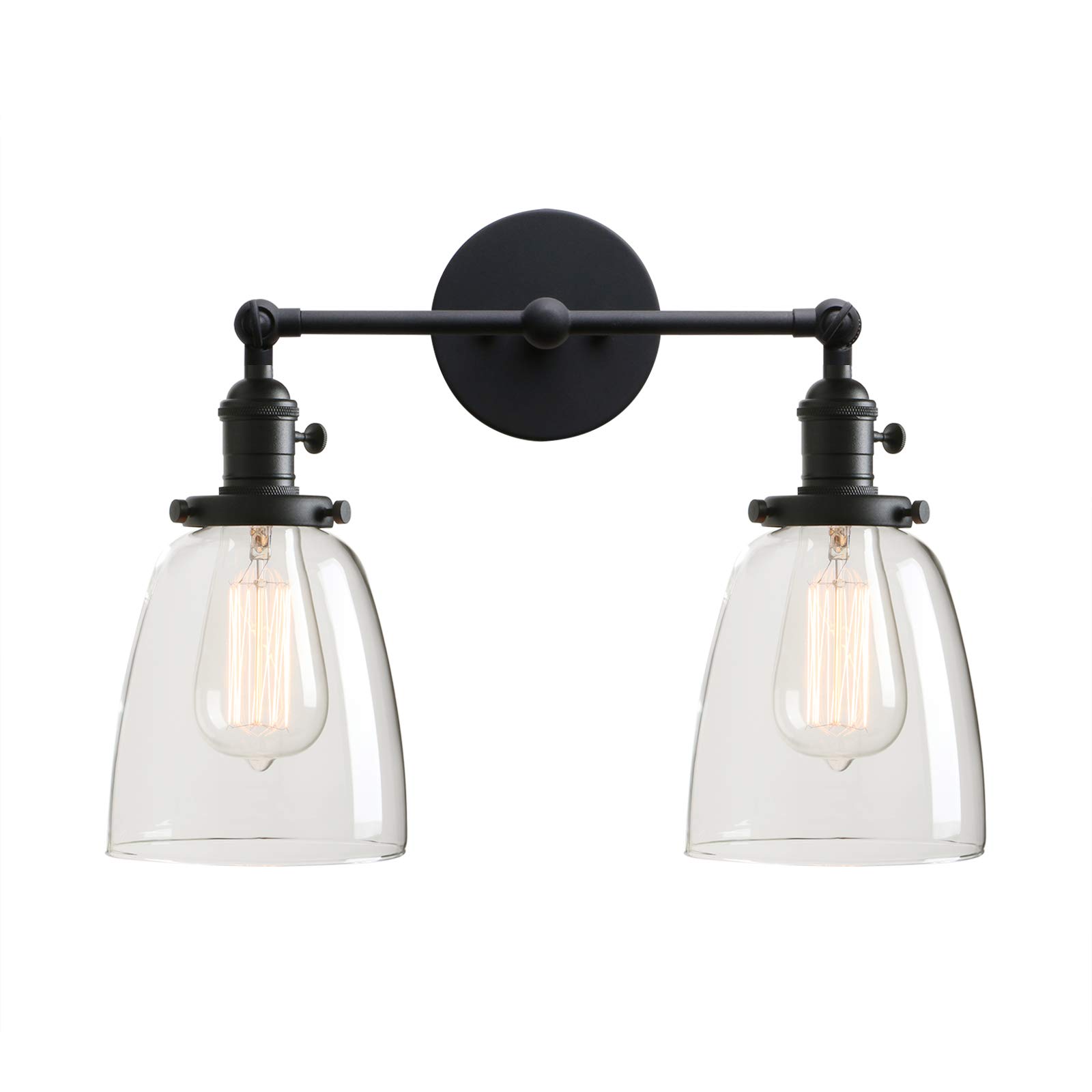 Vintage Industrial Wall Sconce - Permo Double Light Antique Wall Lamp with Oval Cone Clear Glass Shade, Black Finish - Perfect for Farmhouse, Loft & Industrial Home Decor Lighting