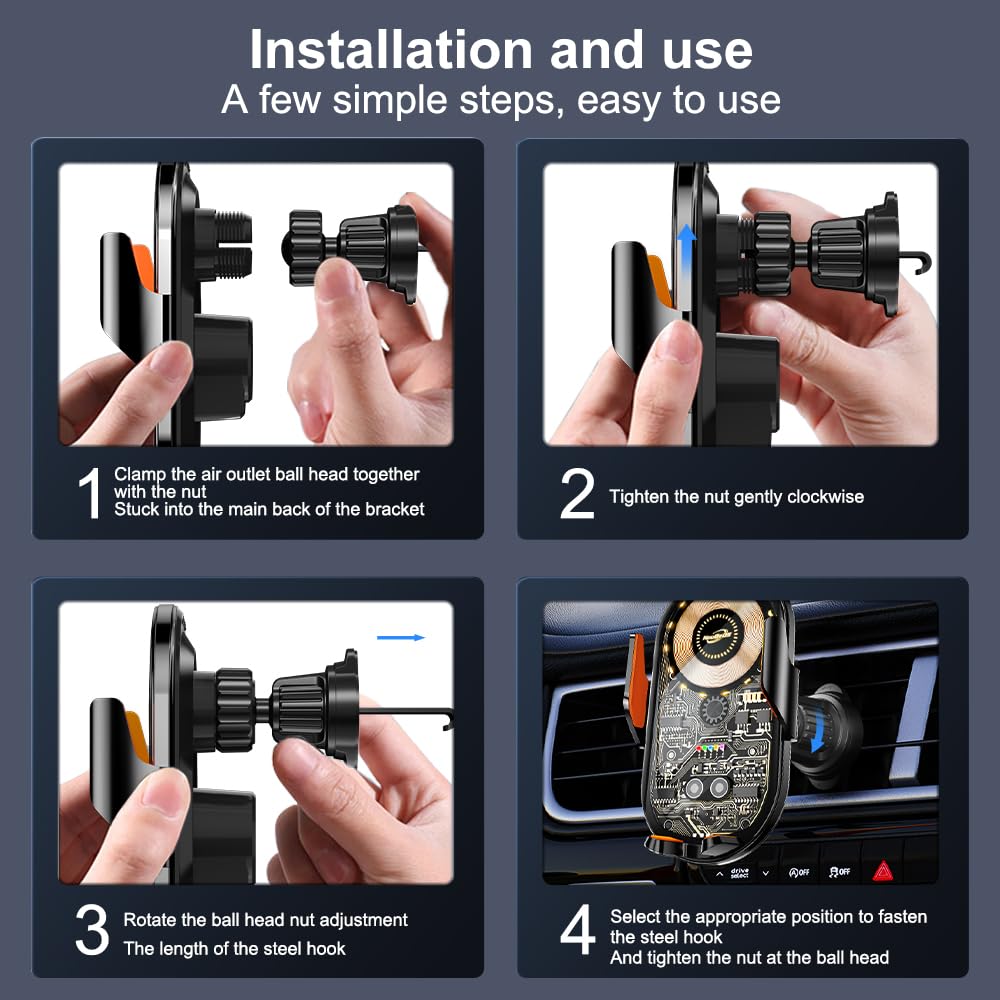 Qi 15W Fast Wireless Car Phone Mount & Charger - Universal Air Vent Auto Clamp Holder for iPhone, Samsung (4.7-7.2 Inch) | Hands-Free Driving & Safe Navigation
