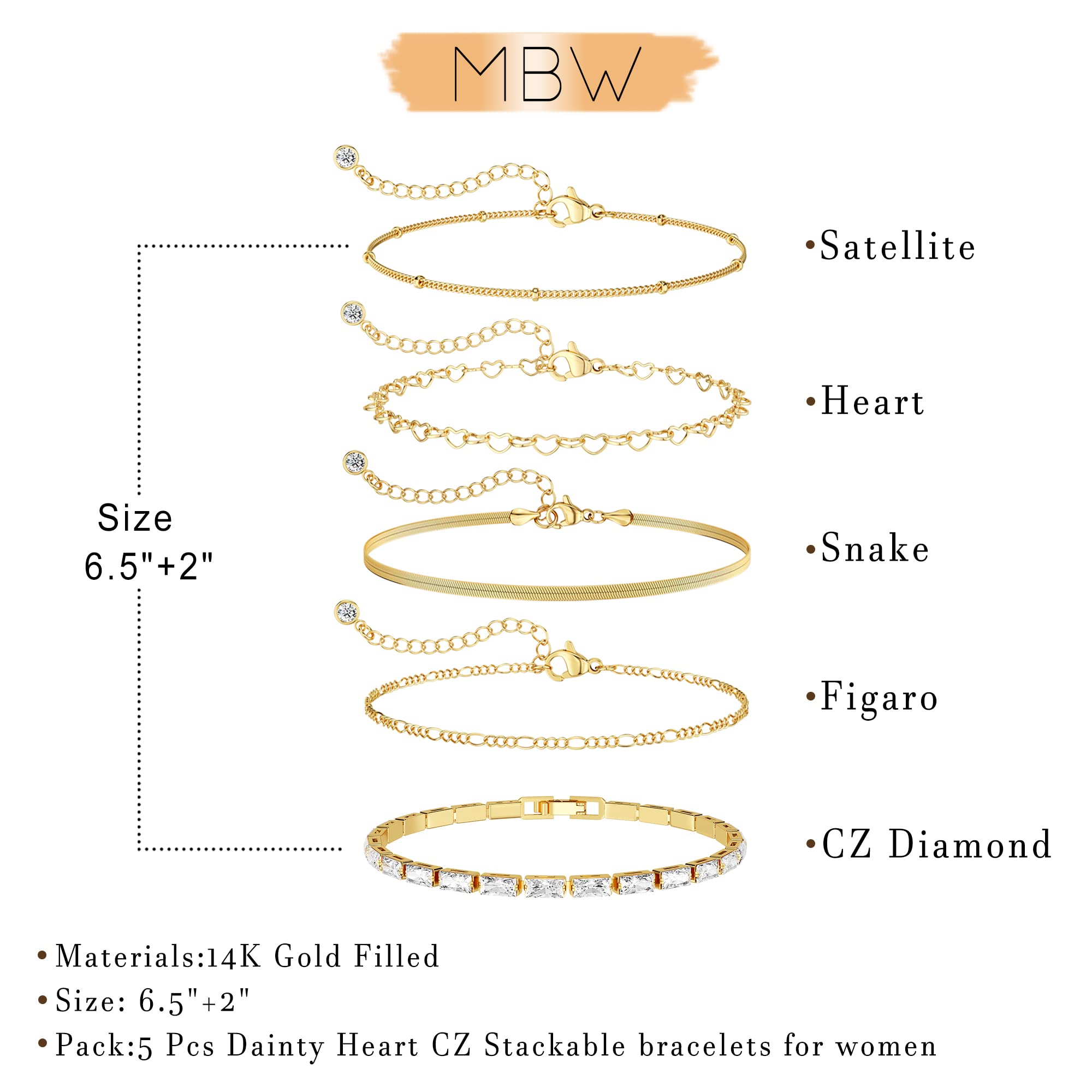 Trendy 14K Gold Plated Beaded Chain Bracelet Set for Women - Dainty Stackable Paperclip Bracelets, Thin Small Cute Jewelry Gift (Waterproof, Fashion Accessories) - Perfect for Daily Wear, Office, Date Night & Special Occasions