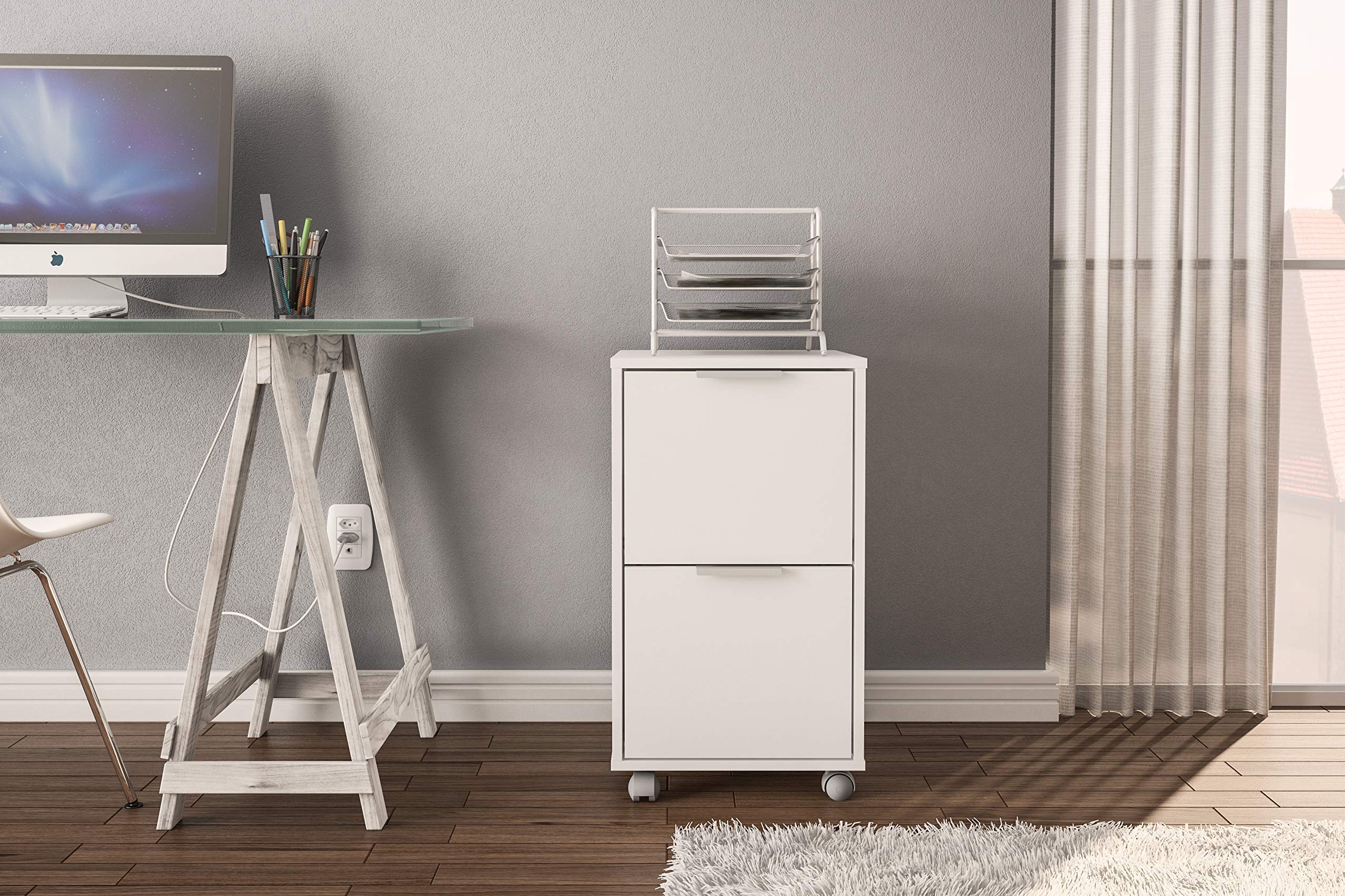 Polifurniture Durban 2-Drawer File Cabinet, White - Office Storage Solution for Home & Business Organization