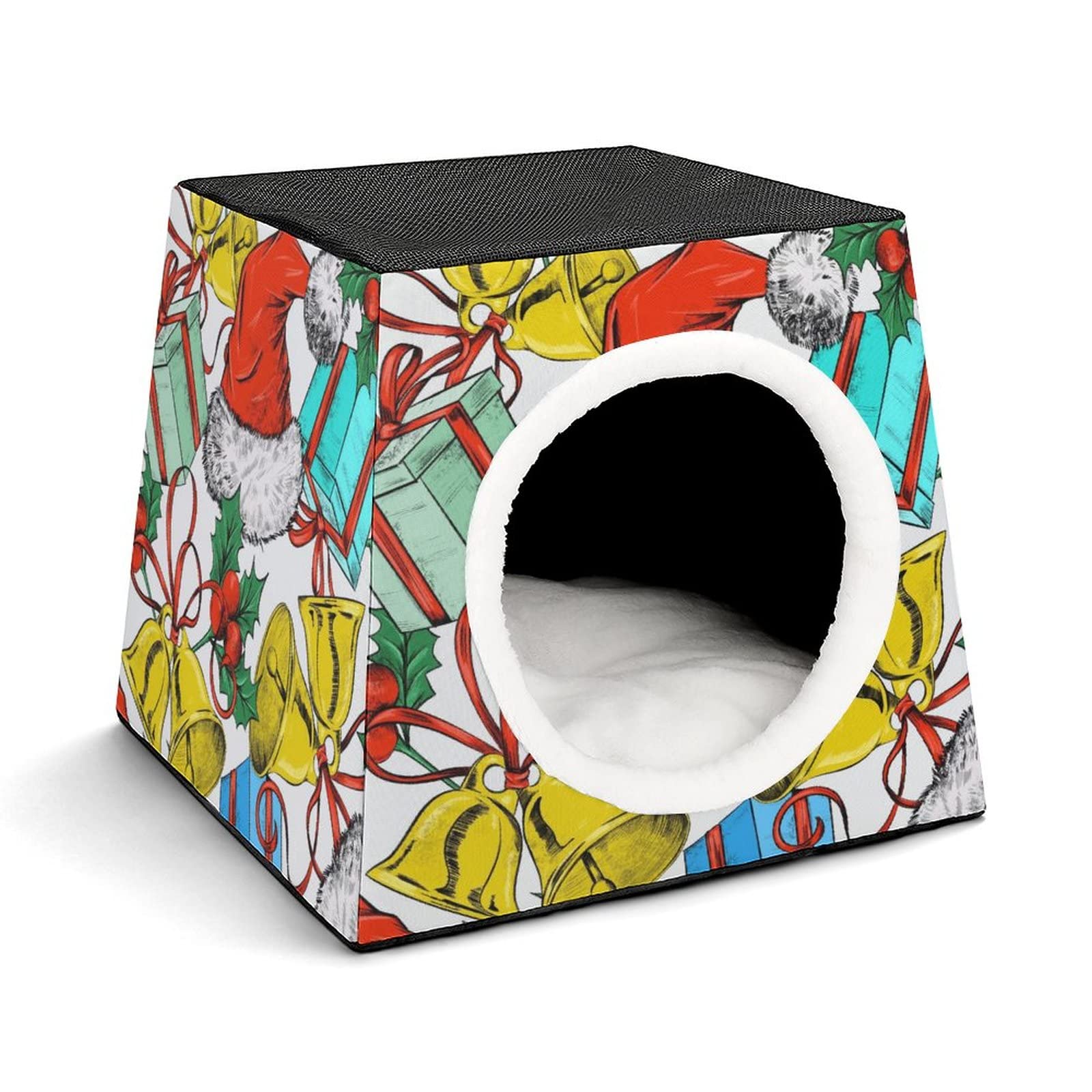 Personalized Cat Houses & Habitats - Printed Cat Cube Condo with Indoor Pet Bed & Sofa Cave - Christmas Hat Gift for Cats - Cozy Home Decor & Holiday Pet Present
