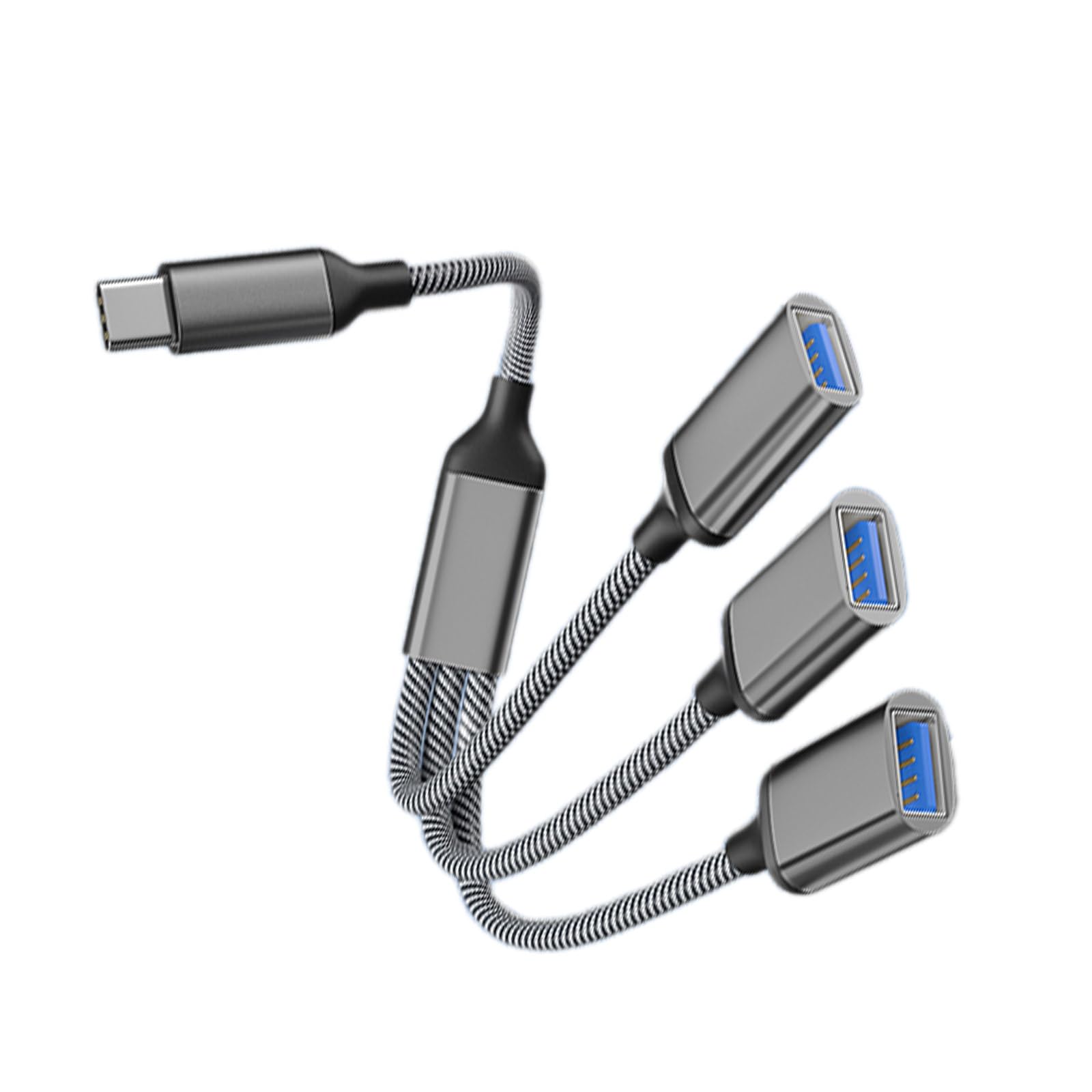 Paopaoldm USB C Hub with 3 USB 2.0 Ports - Alloy USB C to 3 USB OTG Adapter Splitter with Braided Cable - Fast Data Transfer for Laptop, Phone, Tablet - Perfect for Office, Travel & Home Use