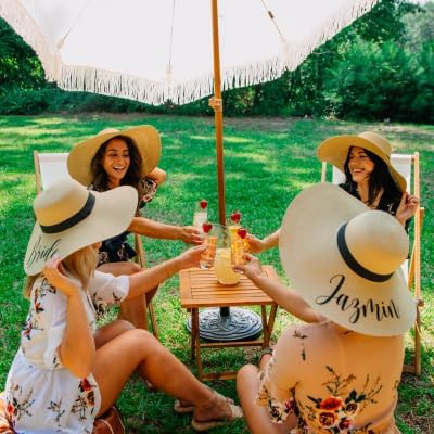 Custom Personalized Women's Beach Hat - Wide Brim Sun Hat with Adjustable Band for Bride, Bridesmaids & Bachelorette Party | Perfect Beach Wedding, Honeymoon & Vacation Accessories | UV Protection Summer Hat for Women (White)