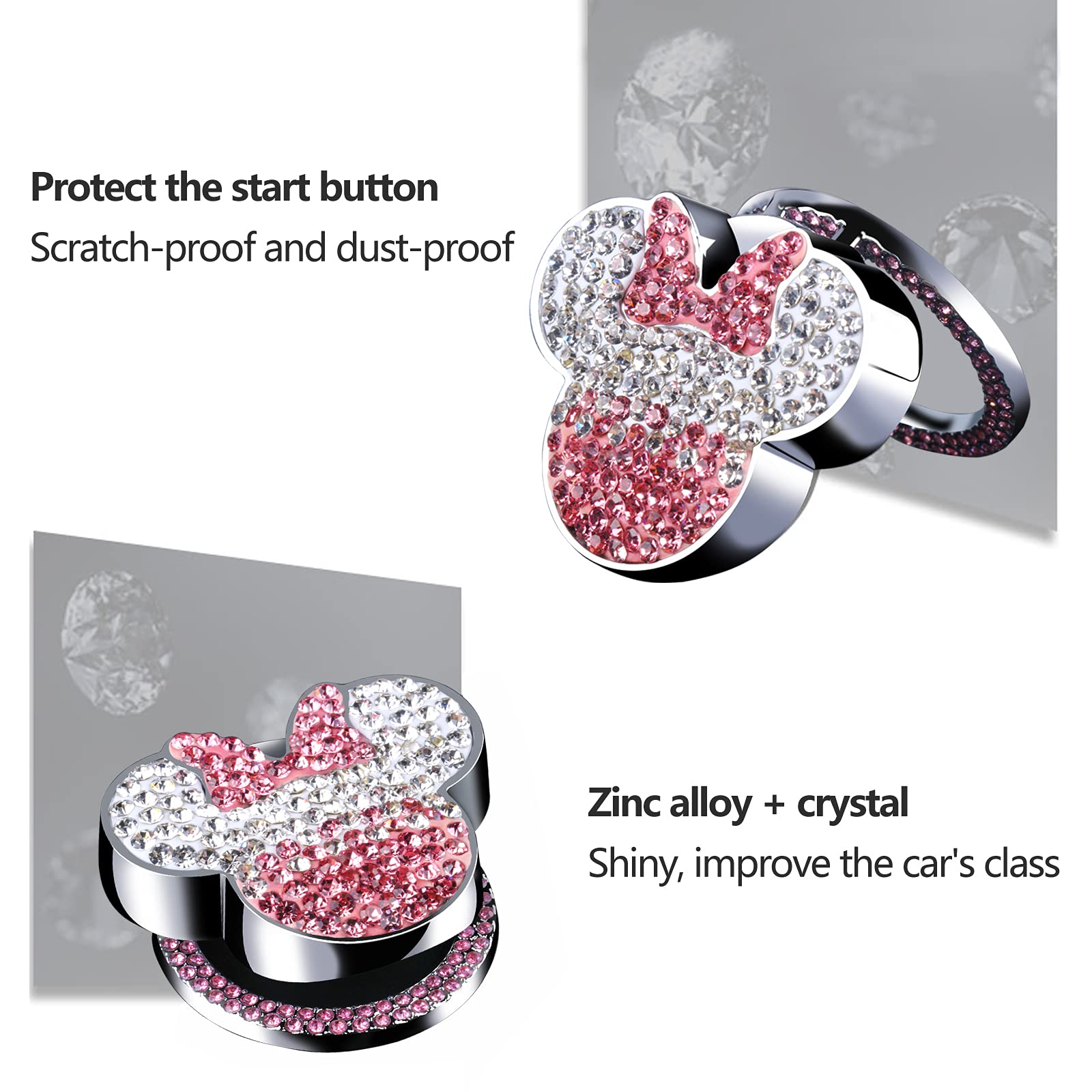 Cute Pink Crystal Car Push Start Button Cover - Bling Accessory for Women & Girls - Perfect for Car Interior Decoration