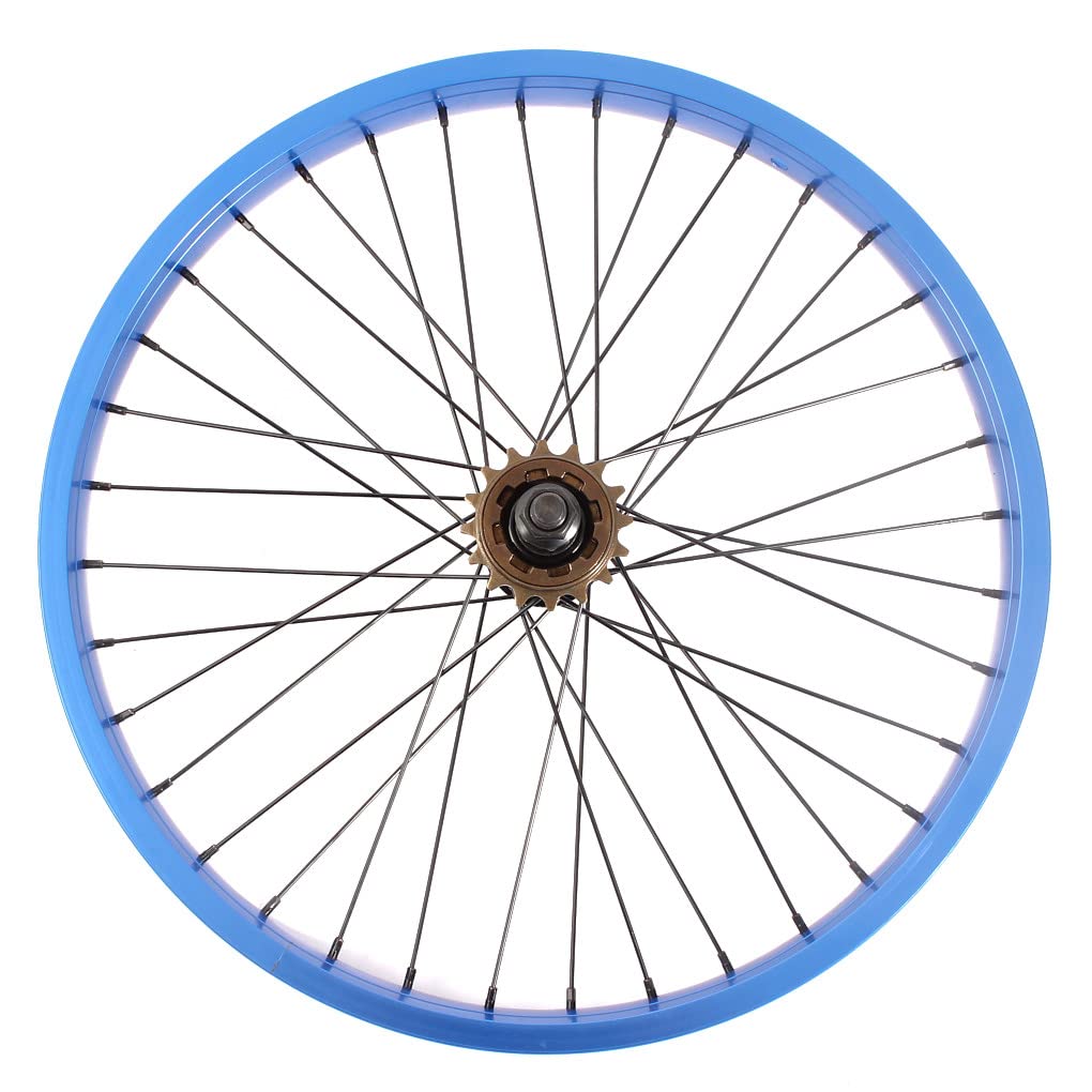 KHE BMX Rear Wheel 20 Inch 7005 Aluminum 36H 14mm Blue Anodized 16T Sprocket - Durable Bike Wheel for BMX Racing, Stunt Riding & Urban Cycling