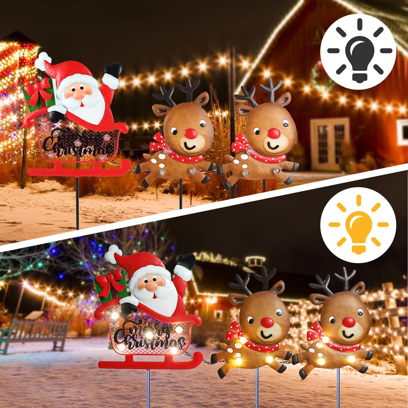 Wonder Solar Christmas Yard Signs Stakes - Santa's Reindeer LED Lighted Outdoor Decor for Garden, Patio, Lawn | Weatherproof Holiday Decoration for Christmas, Xmas Party & Winter Festivities