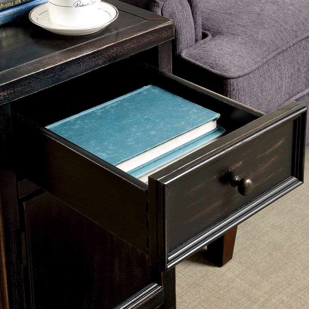 Furniture of America Antique Black Side Table - Nightstand, End Table for Living Room, Bedroom, or Office