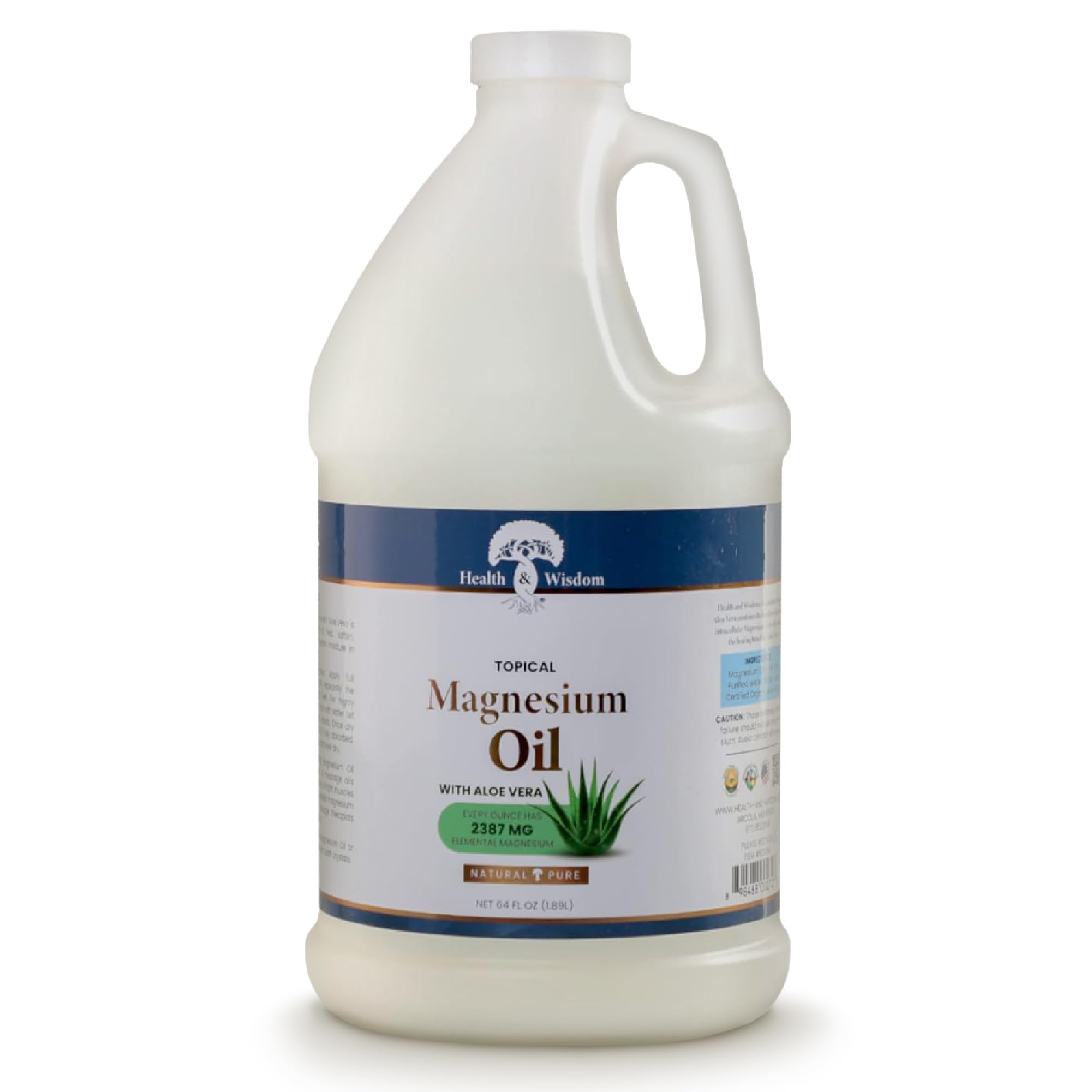 Health and Wisdom Pure Magnesium Oil with Aloe Vera - 64 Fl Oz | Topical Magnesium Chloride Oil for Foot Care, Bath Soak & Massage | Transdermal Magnesium Supplement for Muscle Relaxation, Stress Relief & Better Sleep