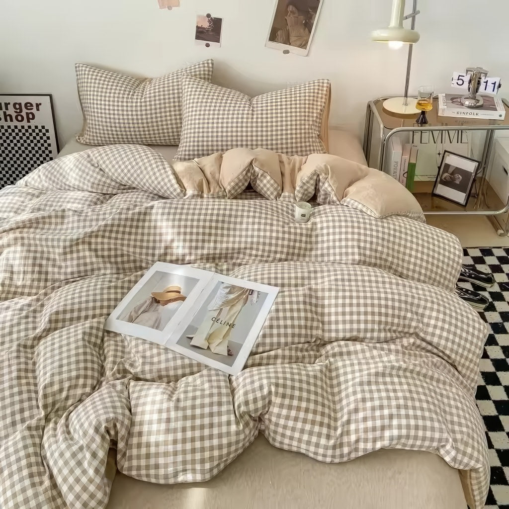 Pastel Gingham Duvet Cover Set - Soft Cotton Queen Size Bedding with Button Closure - Perfect for Spring, Summer & Guest Room Decor