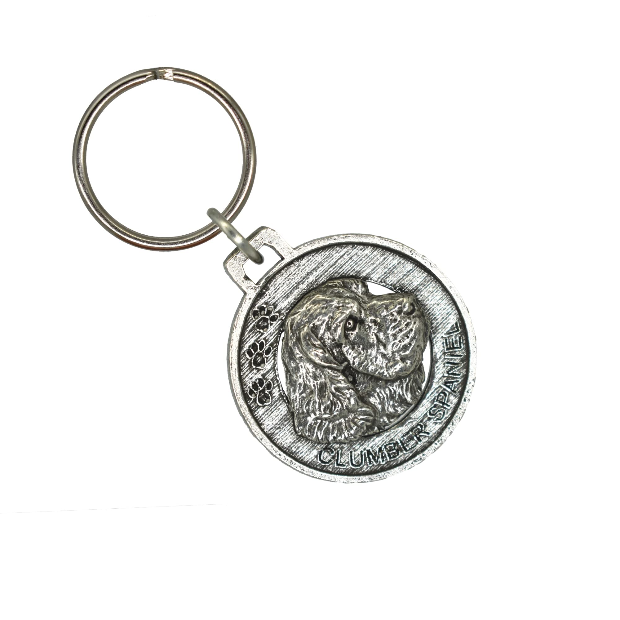 Handmade Pewter Clumber Spaniel Dog Keychain - USA Made Pet Tag, Metal Key Ring & Key Fob Gift (1.5 Inch) - Perfect for Dog Lovers, Pet Accessories & Key Organization