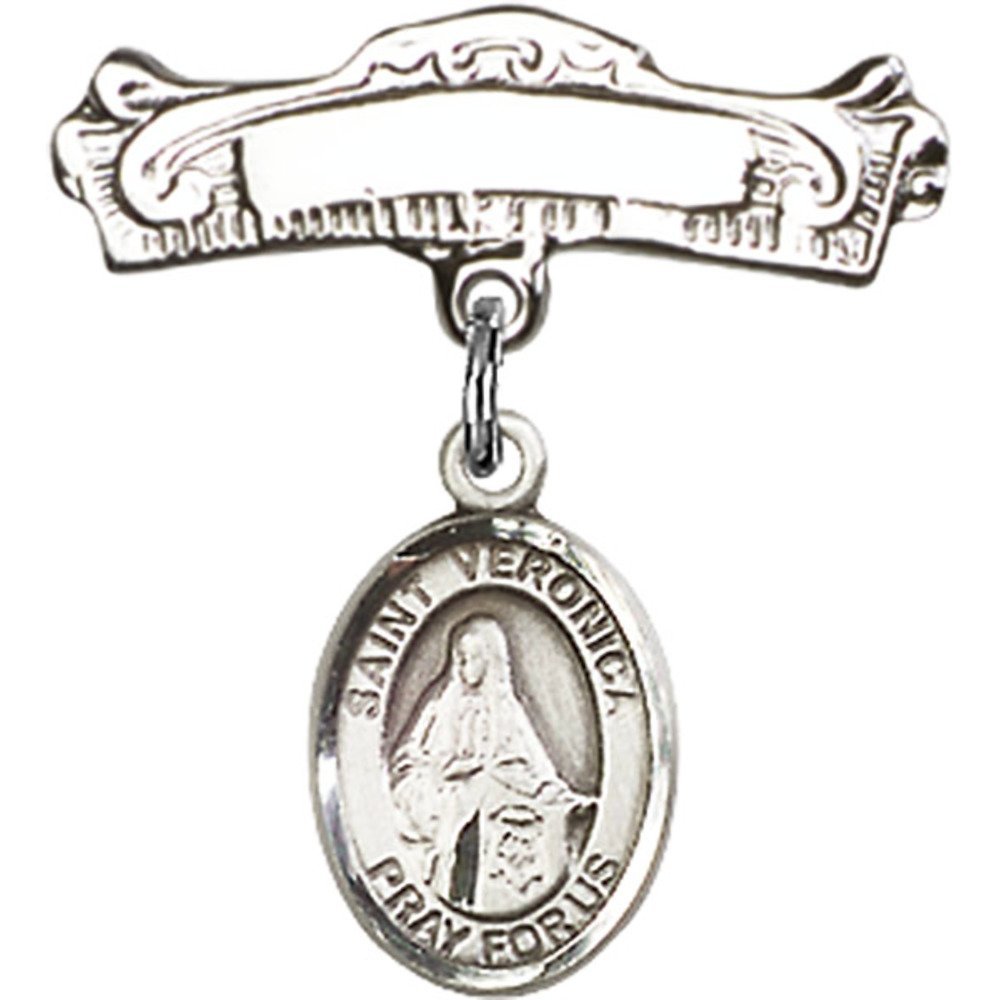 Sterling Silver Baby Badge with St. Veronica Charm - 7/8