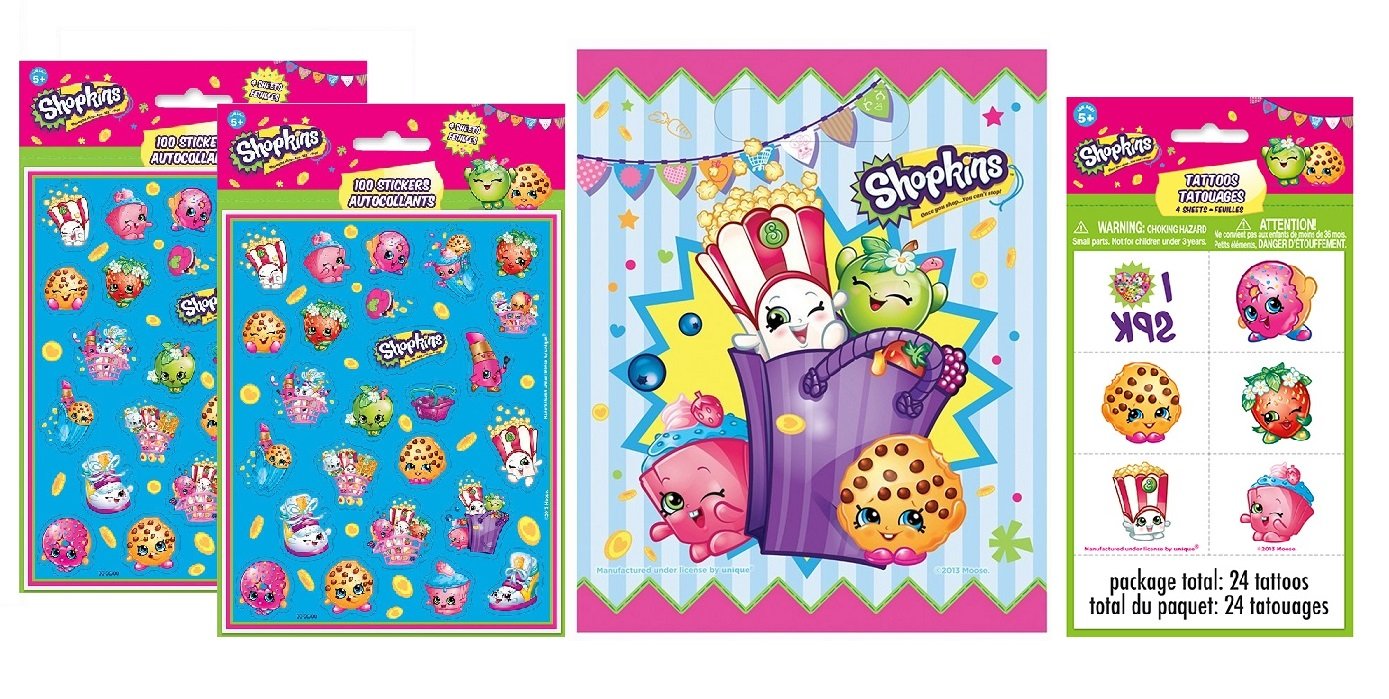Shopkins Party Favors Bundle for 8 Kids - Stickers, Tattoos & Goodie Bags | Birthday Party Supplies, Classroom Rewards & Kids' Celebration Gifts