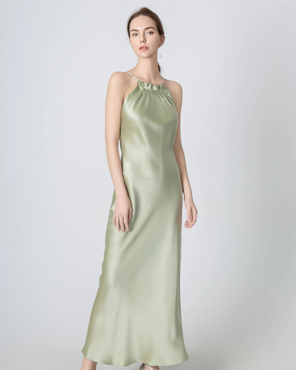 Elegant Halter Neck Maxi Silk Dress for Women - Perfect for Weddings, Parties & Summer Evenings