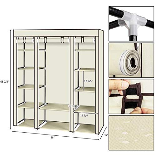 Portable Clothes Closet Organizer - Foldable Wardrobe with 9 Storage Shelves & Non-Woven Fabric Cover | Space-Saving Closet Solution for Dorm, Apartment, Travel & Home Organization