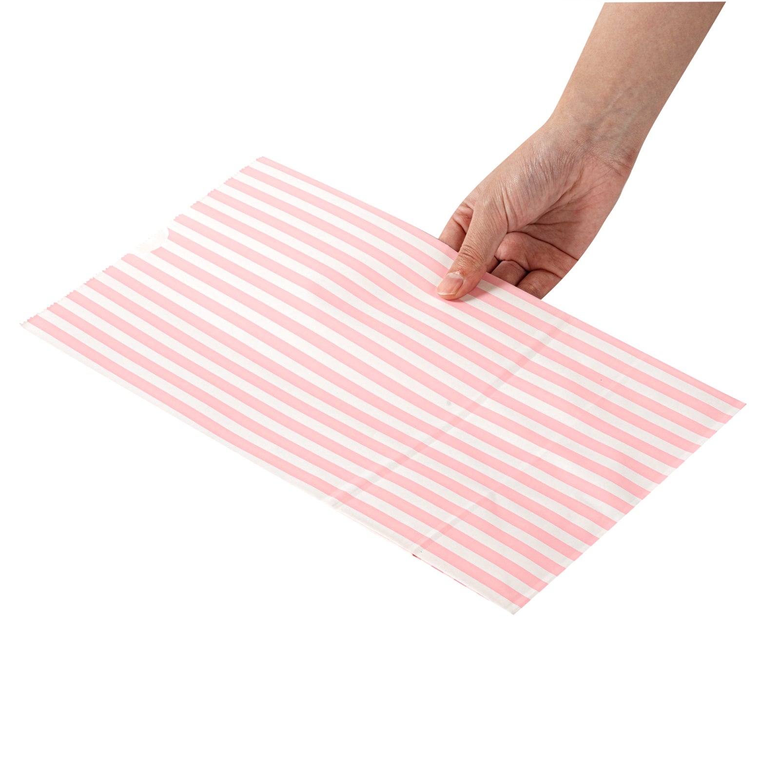 Pink and White Striped Paper Bags - 12 lb, 7 x 4.25 x 12.5 Inches - 100 Count Box - Perfect for Party Favors, Gift Packaging, and Retail Shopping Bags