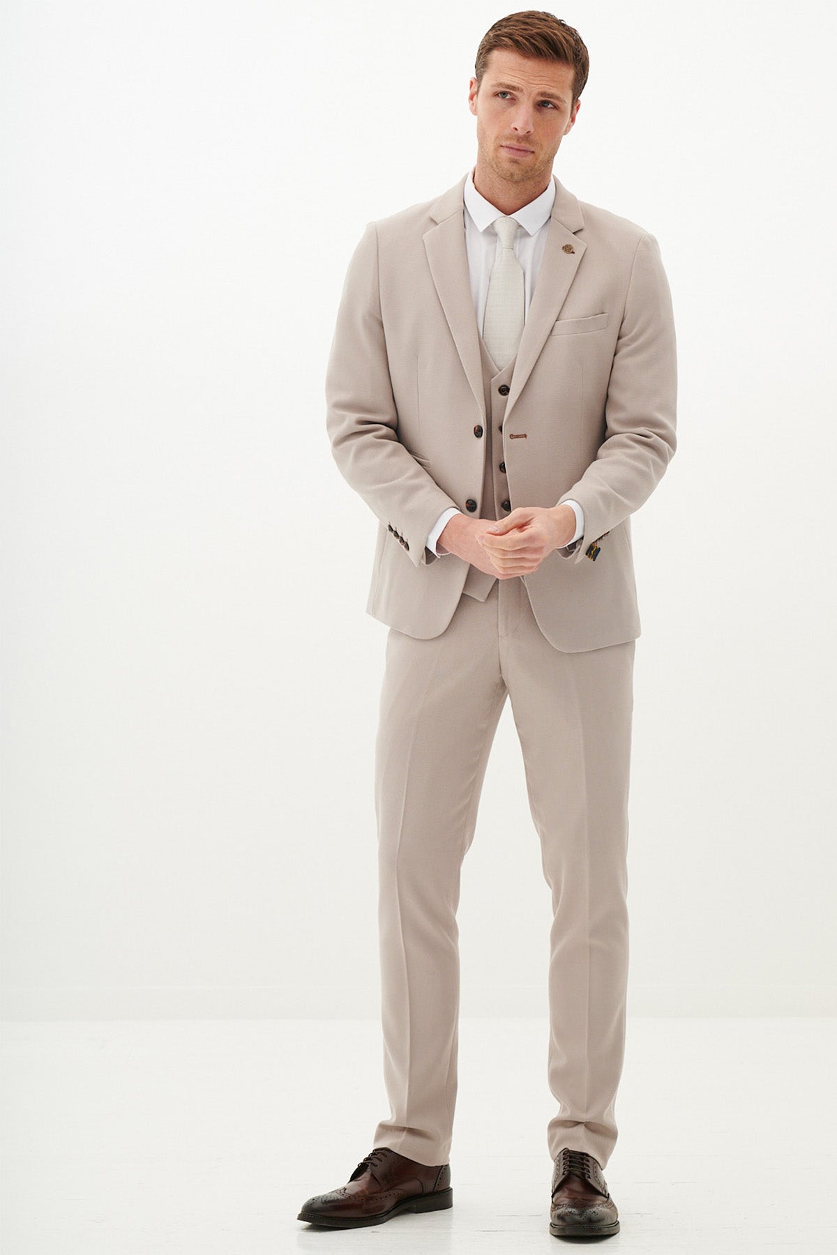 Harry Maguire Wedding Suit HM5 Stone Three-Piece Suit for Men - Perfect for Weddings, Prom, Formal Events & Special Occasions