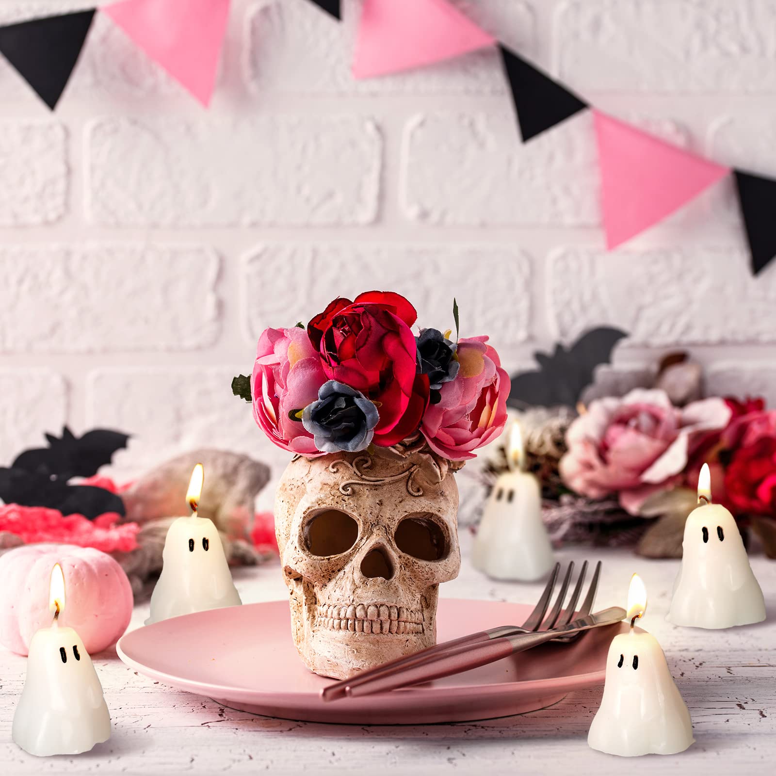 Jetec 12-Piece Halloween Ghost Candles Set - Spooky Fun Face Tabletop Decorations for Holiday Parties, Home Decor & Haunted House Themes (Cute Style) - Perfect for Halloween Centerpieces, Trick-or-Treat Displays & Themed Dinner Settings