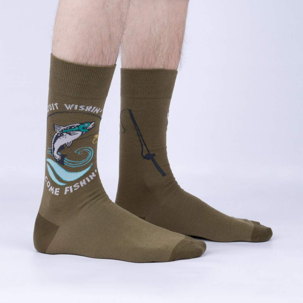 Funny Fishing Socks for Men - Sock It To Me Quit Wishin' & Come Fishin' Crew Socks - Perfect for Outdoor Adventures & Gift Giving