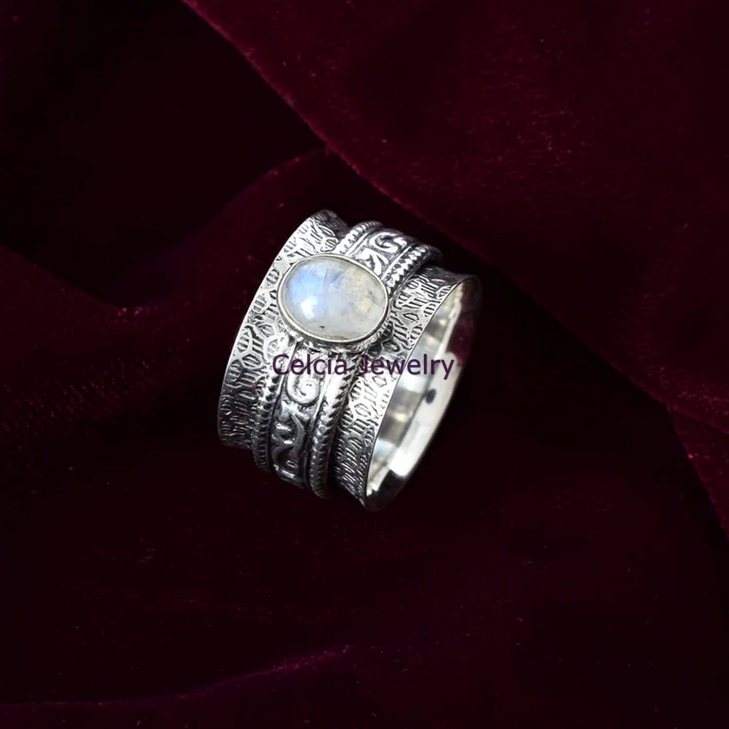 Rainbow Moonstone Spinner Ring - Delicate June Birthstone Jewelry for Anxiety Relief & Meditation | Unique Promise Statement Fidget Ring for Women | US Size 7 | Perfect for Stress Relief, Mindfulness Practice & Everyday Elegance