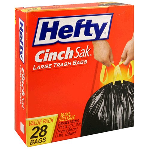 Heavy Duty Hefty Cinch Sak 30 Gallon Large Trash Bags - 168 Count (6 Boxes of 28) for Kitchen, Outdoor & Commercial Use - Extra Strong Drawstring Garbage Bags for Home, Office & Construction Sites