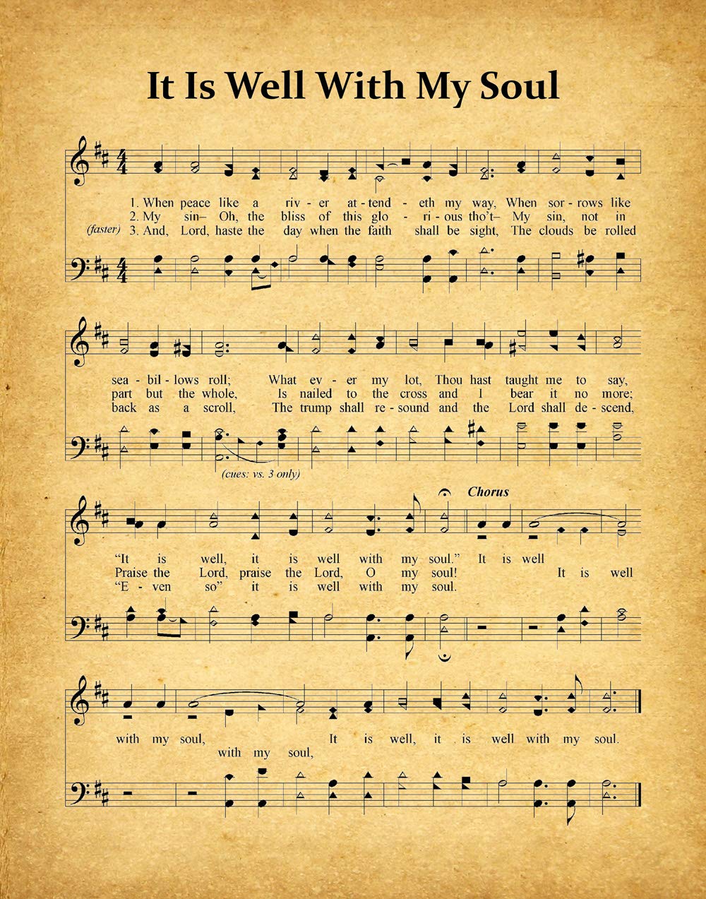 It Is Well With My Soul Hymn Sheet Music - Vintage A1 (23.4x33.1 inch) Printable Wall Art Decor for Church, Home & Office - Perfect for Christian Gifts, Worship Spaces & Music Room Decor