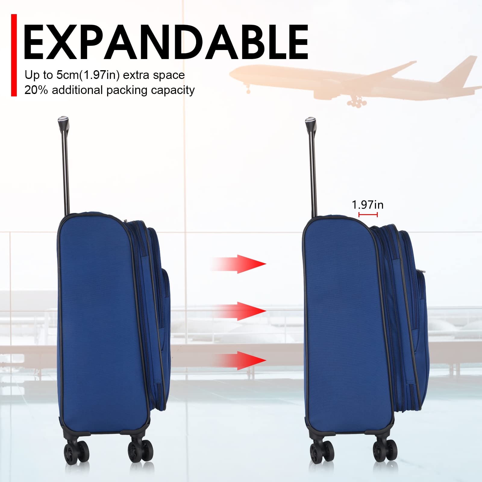 Verdi 24 Inch Lightweight Expandable Spinner Luggage - Softside Medium Suitcase with 8-Wheel Spinners for Travel, Business Trips & Weekend Getaways