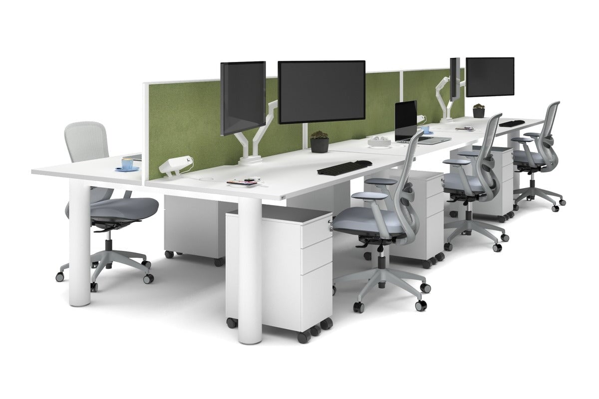 Quadro Cylinder Leg 6-Person Office Workstation Desk - 1800L x 800W with Cable Management - Modern Office Furniture for Collaborative Workspaces & Team Meetings