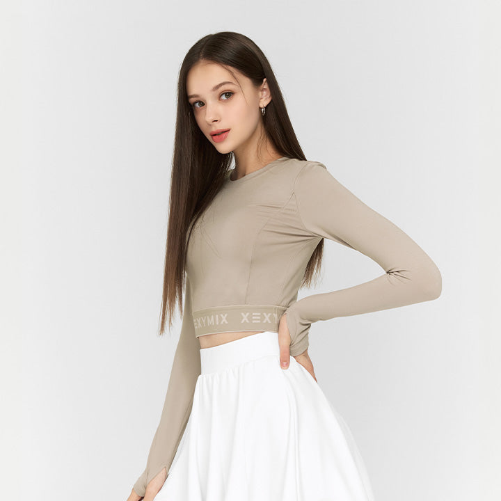 Custom Logo Embroidered Crop Long Sleeve Shirt for Women - Fashionable Workout & Casual Wear
