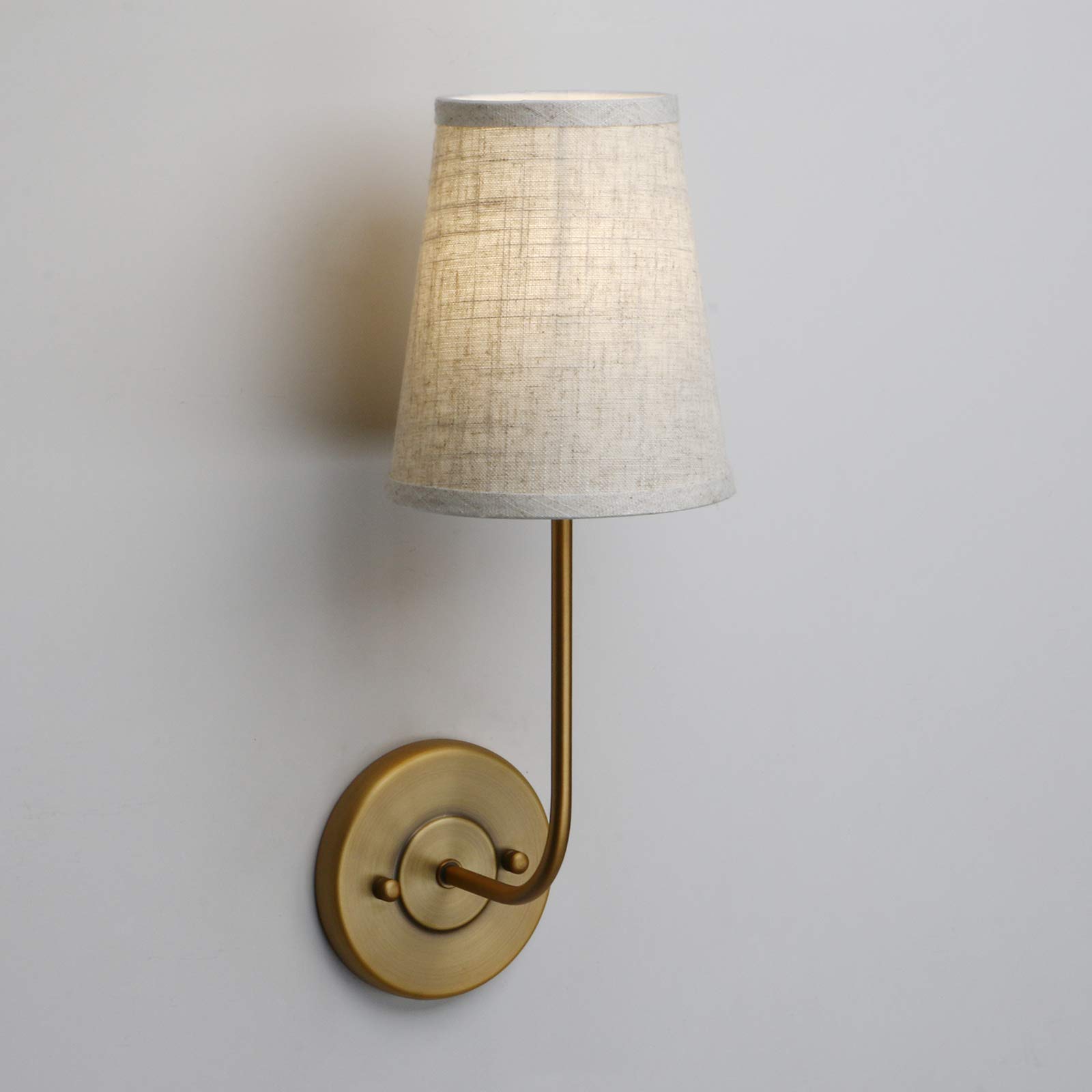 Vintage Brass Wall Sconces Set of 2 - Linen Shade Bathroom Vanity Lights for Bedroom & Living Room