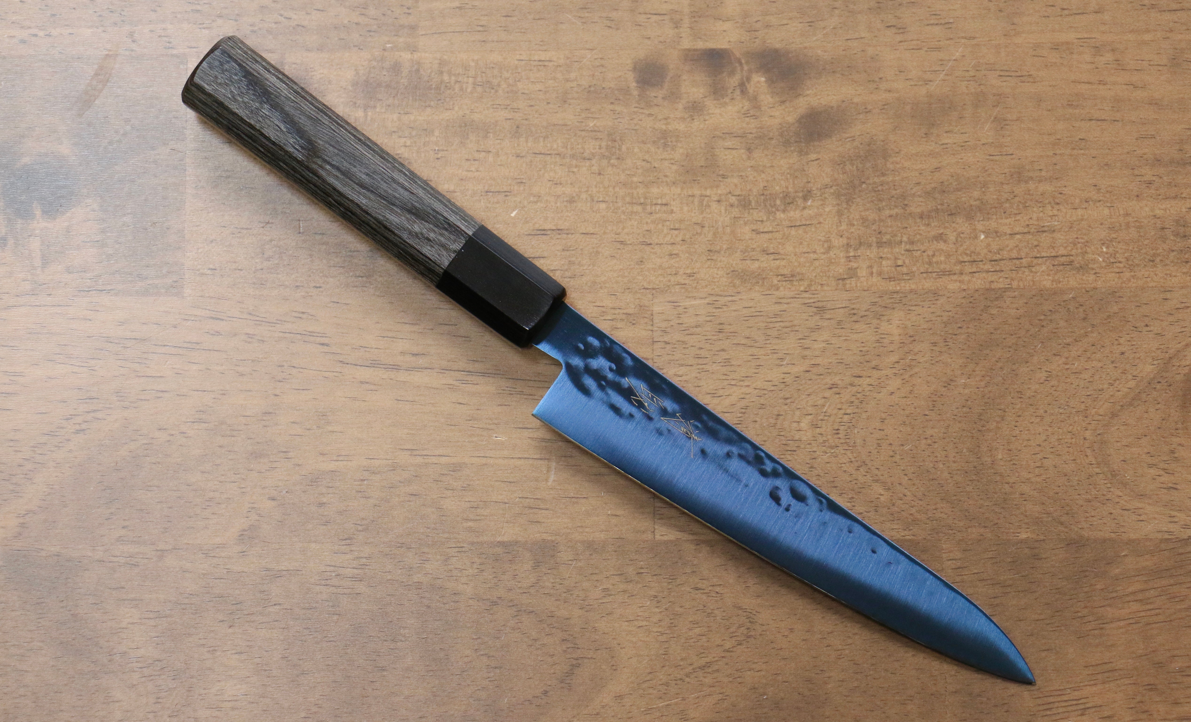 Seisuke SK 85 150mm Hammered Petty Utility Knife with Ion Plating & Gray Pakka Wood Handle - Perfect for Slicing Fruits, Vegetables & Small Kitchen Tasks