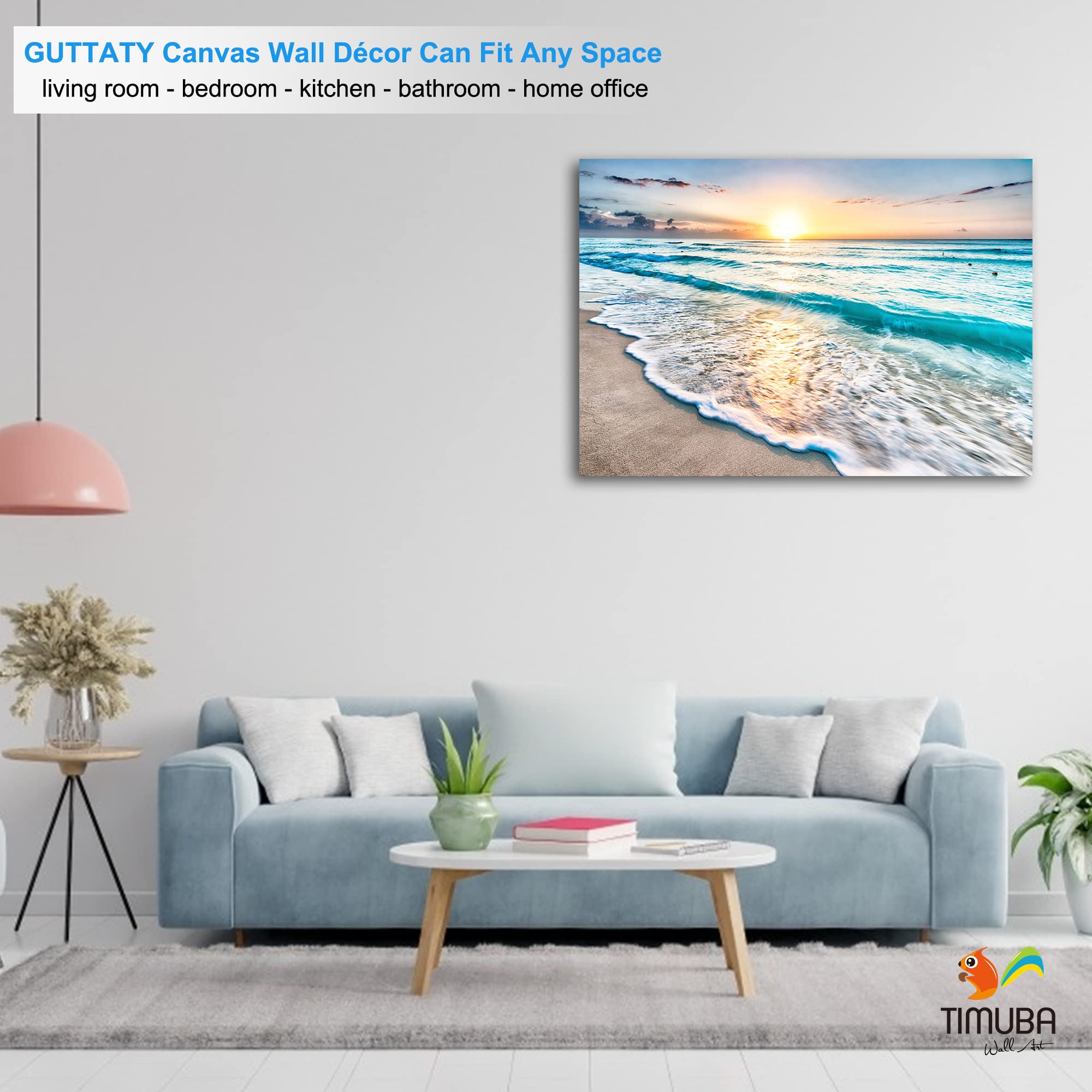 Beach Wall Art Canvas - Ocean Sunset Sunrise Landscape Painting for Living Room, Bedroom & Bathroom Decor - 28x40 Inches - Perfect for Coastal, Nautical & Beach House Themes