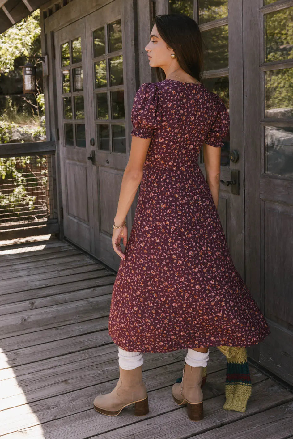 Katherine Ditsy Floral Dress - Women's Summer Flowy Maxi Dress with V-Neck & Ruffle Sleeves | Perfect for Beach Vacation, Date Night & Outdoor Parties