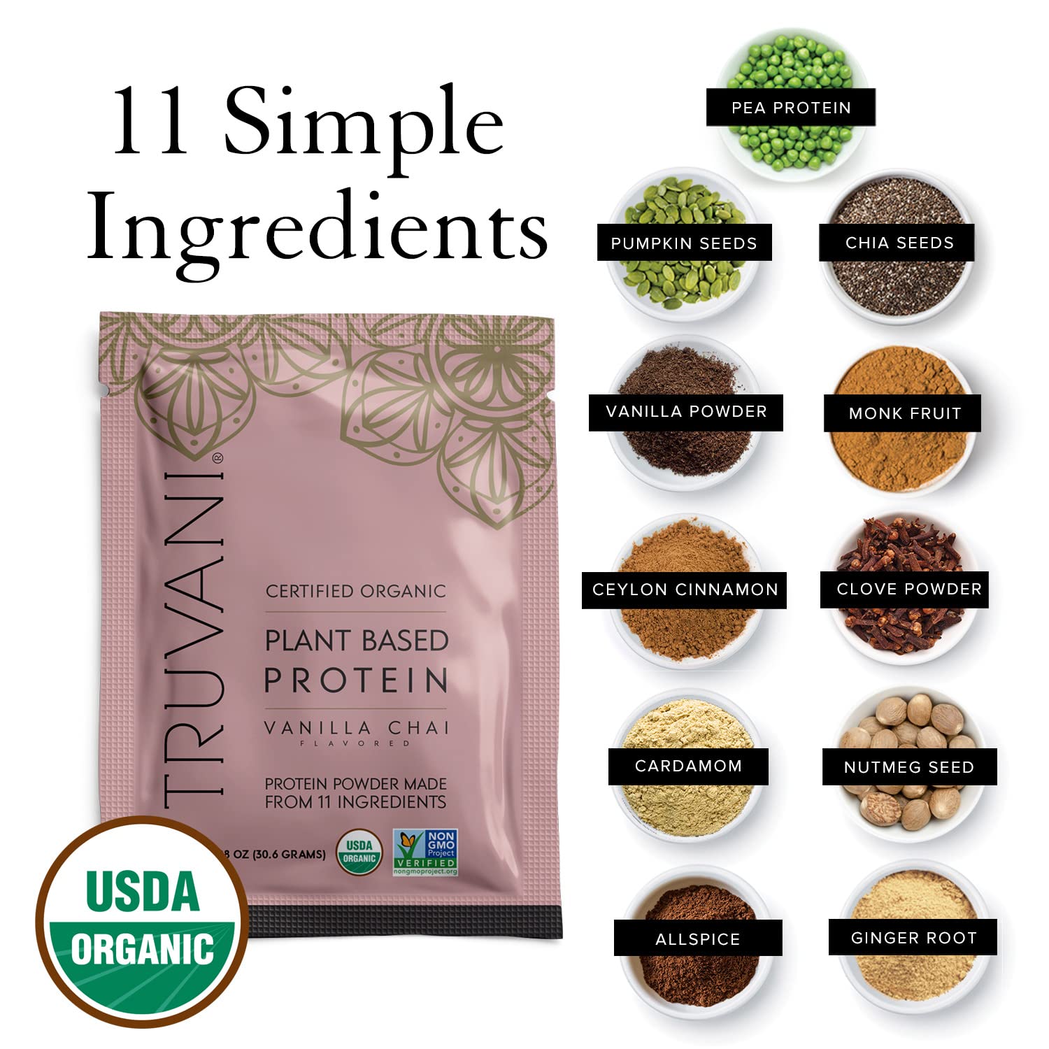 Truvani Vegan Pea Protein Powder - Vanilla Chai Flavor | 20g Organic Plant-Based Protein per Serving | 10 Travel Packets | Keto, Gluten-Free & Dairy-Free | Low Carb, No Added Sugar | Perfect for Post-Workout Recovery & On-the-Go Nutrition