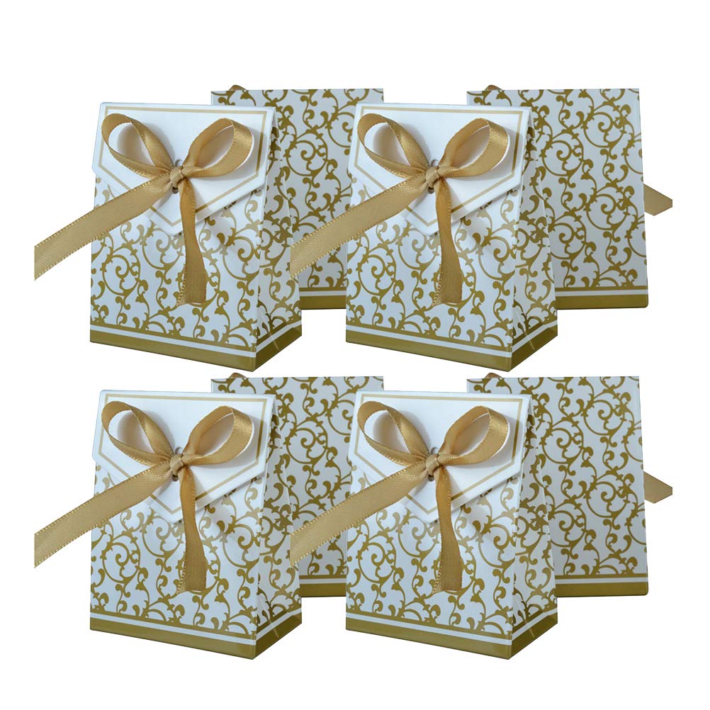 Abaodam 30Pcs Elegant Wedding Favor Bags with Golden Ribbon - Classic Candy Gift Boxes for Weddings, Birthdays & Banquets - Perfect for Party Favors, Bridal Showers & Special Events Decorations