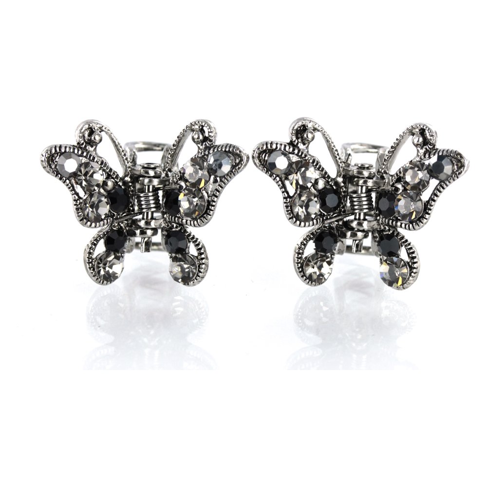 Vintage Butterfly Hair Clips Set - Rhinestone Crystal Hair Claws for Women, 2 Pack, Perfect for Parties & Weddings