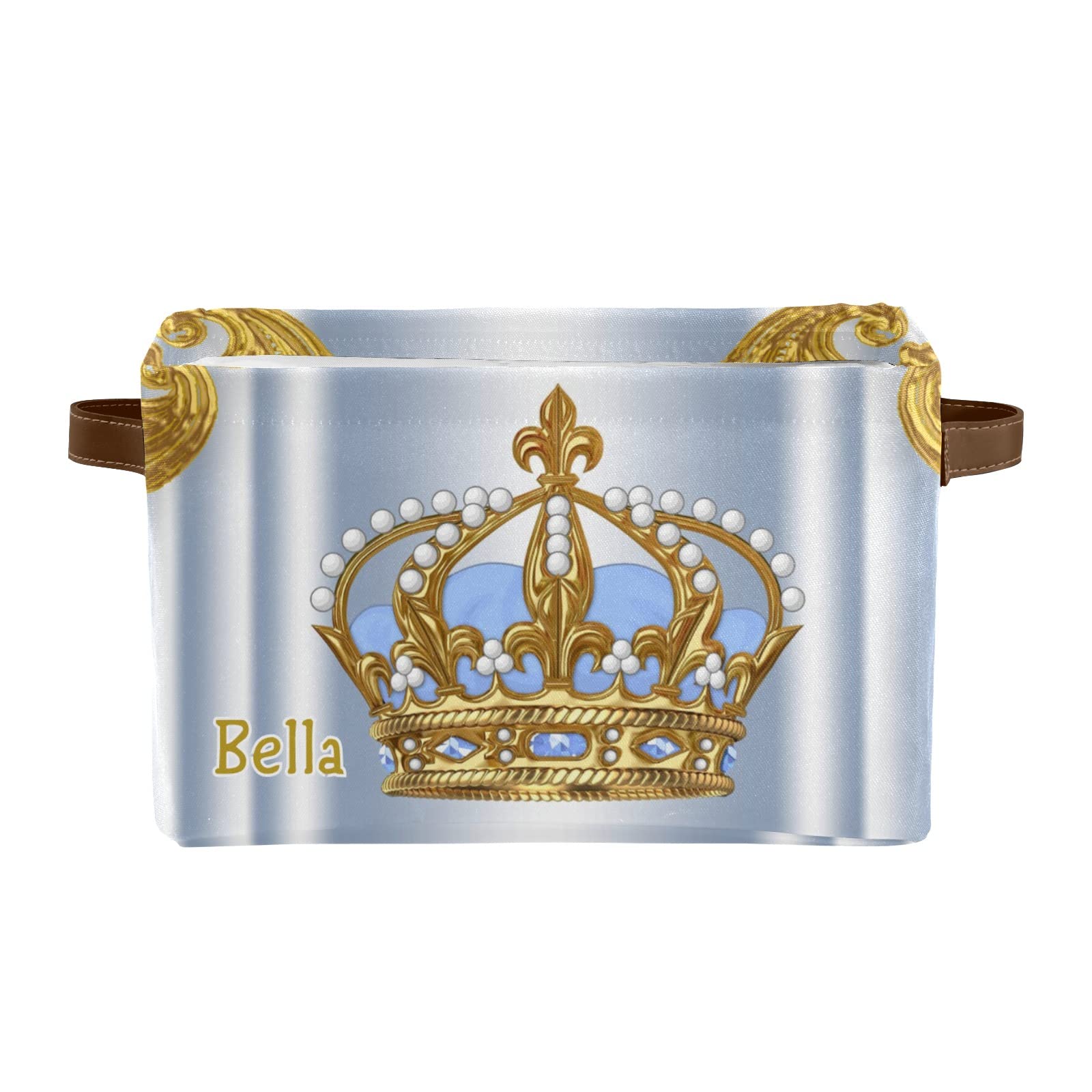 Personalized Gold Canvas Storage Bins with Name - 2 Pack Decorative Baskets with Leather Handles for Office, Bathroom, Nursery & Closet Organization | Perfect for Home Decor, Gift Giving & Space Saving Storage